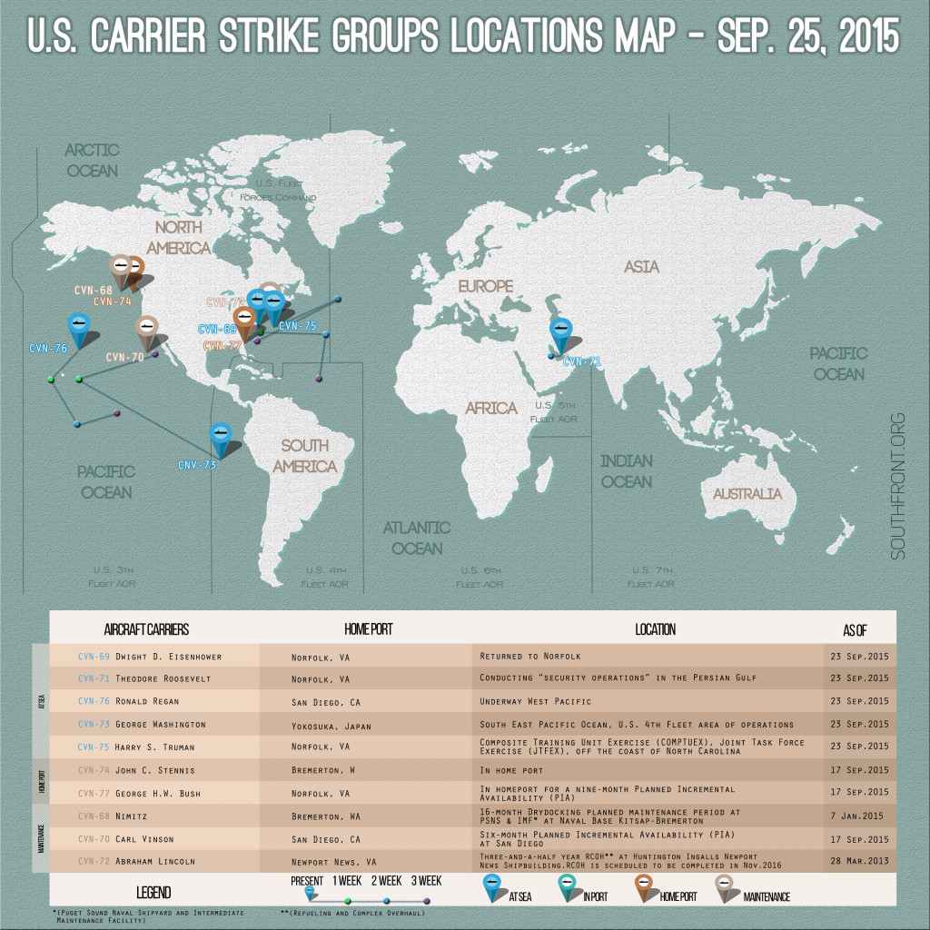 U.S. Carrier Strike Groups Locations Map – Sep. 25, 2015