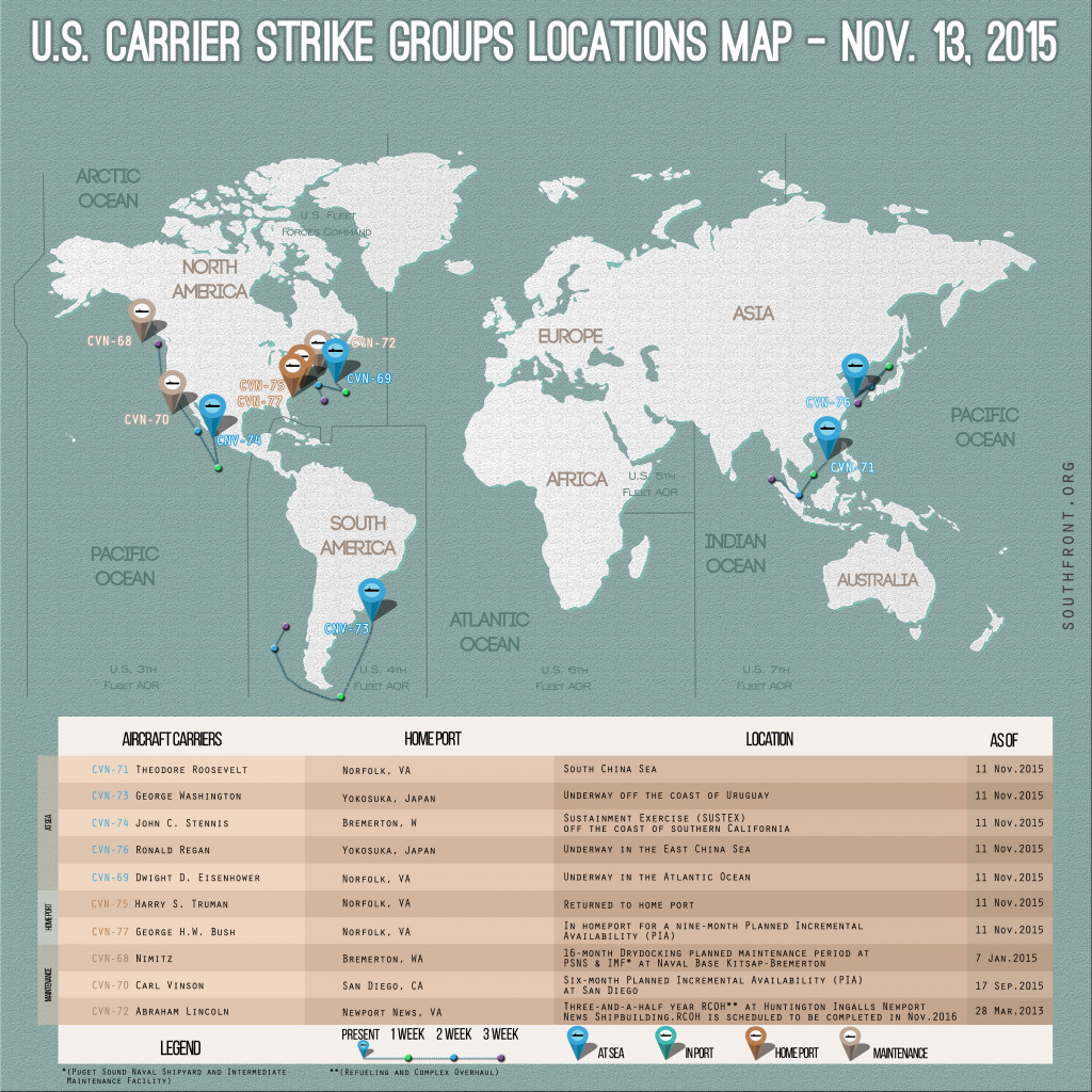 U.S. Carrier Strike Groups Locations Map – Nov. 13, 2015